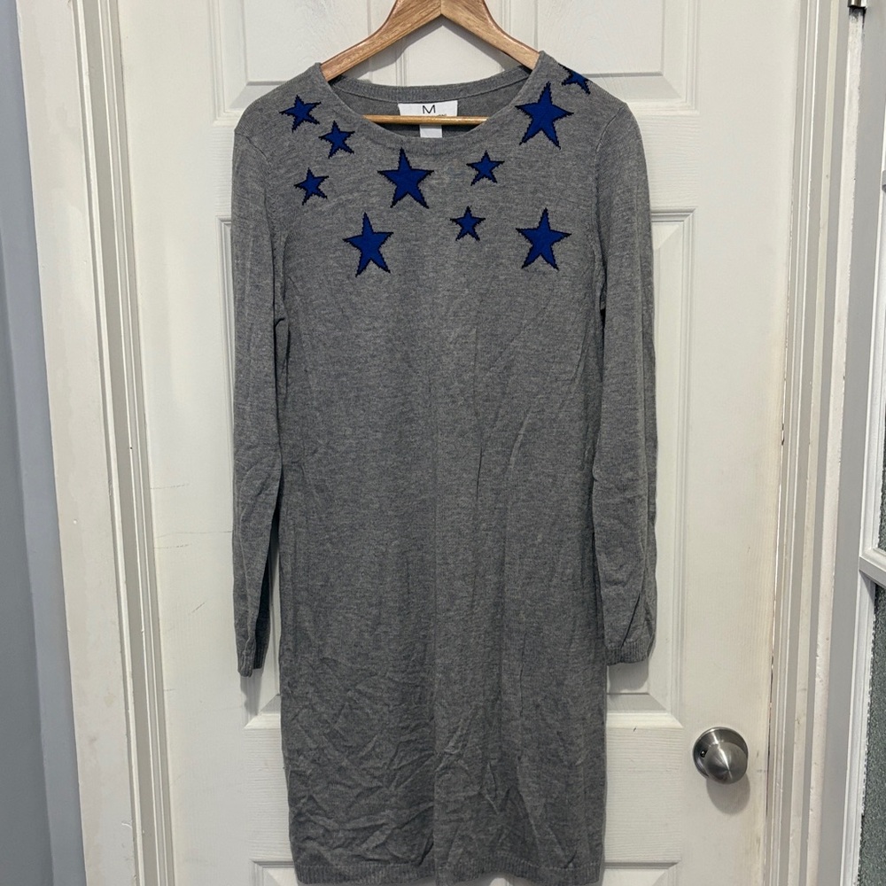 Magaschoni Grey Sweater Dress with Blue Star Accents